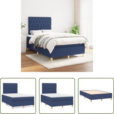 vidaXL Cama con cabecero ajustable -  Cama box spring con colchón tela azul 120x200 cm