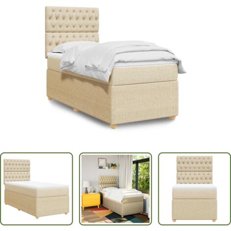 vidaXL Cama con cabecero ajustable -  Cama box spring con colchón tela color crema 90x190 cm