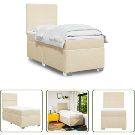 vidaXL Cama con cabecero ajustable -  Cama box spring con colchón tela color crema 90x190 cm