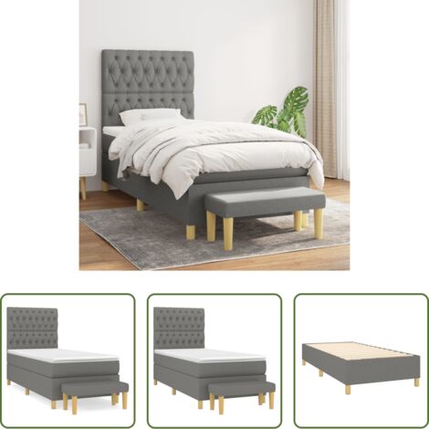 vidaXL Cama con cabecero ajustable -  Cama box spring con colchón tela gris oscuro 100x200 cm