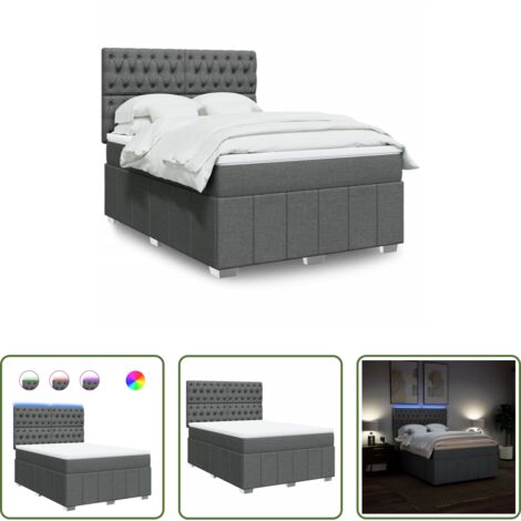 vidaXL Cama con cabecero ajustable -  Cama box spring con colchón tela gris oscuro 140x200 cm
