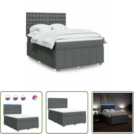 vidaXL Cama con cabecero ajustable -  Cama box spring con colchón tela gris oscuro 140x200 cm