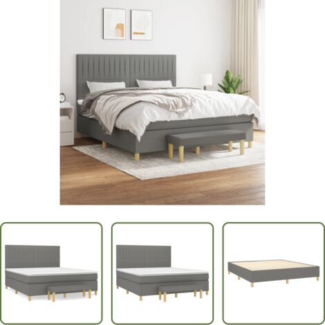 vidaXL Cama con cabecero ajustable -  Cama box spring con colchón tela gris oscuro 160x200 cm