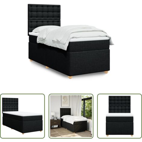 vidaXL Cama con cabecero ajustable -  Cama box spring con colchón tela negro 90x190 cm