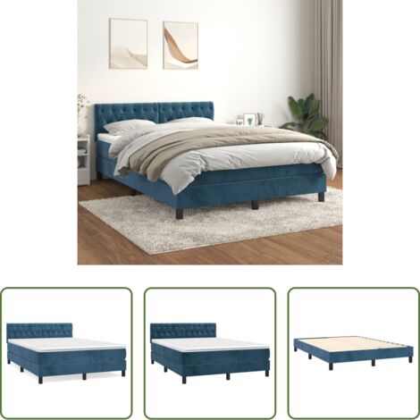 vidaXL Cama con cabecero ajustable -  Cama box spring con colchón terciopelo azul oscuro 140x200 cm