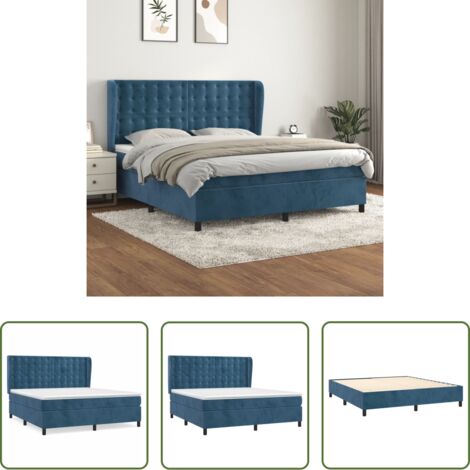 vidaXL Cama con cabecero ajustable -  Cama box spring con colchón terciopelo azul oscuro 160x200 cm