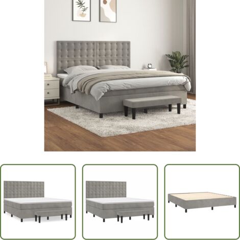 vidaXL Cama con cabecero ajustable -  Cama box spring con colchón terciopelo gris claro 160x200 cm
