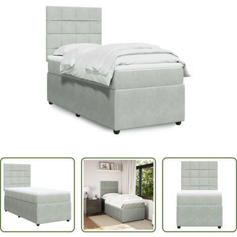 vidaXL Cama con cabecero ajustable -  Cama box spring con colchón terciopelo gris claro 80x200 cm