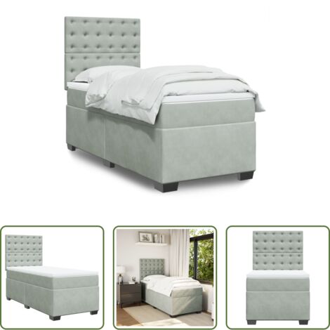 vidaXL Cama con cabecero ajustable -  Cama box spring con colchón terciopelo gris claro 90x190 cm