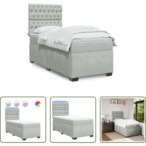 vidaXL Cama con cabecero ajustable -  Cama box spring con colchón terciopelo gris claro 90x190 cm