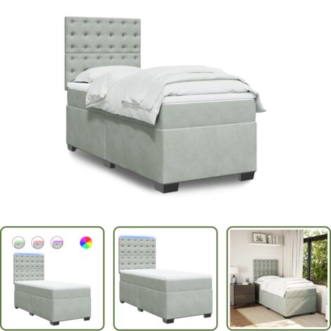 vidaXL Cama con cabecero ajustable -  Cama box spring con colchón terciopelo gris claro 90x190 cm