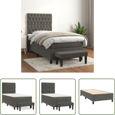 vidaXL Cama con cabecero ajustable -  Cama box spring con colchón terciopelo gris oscuro 100x200 cm