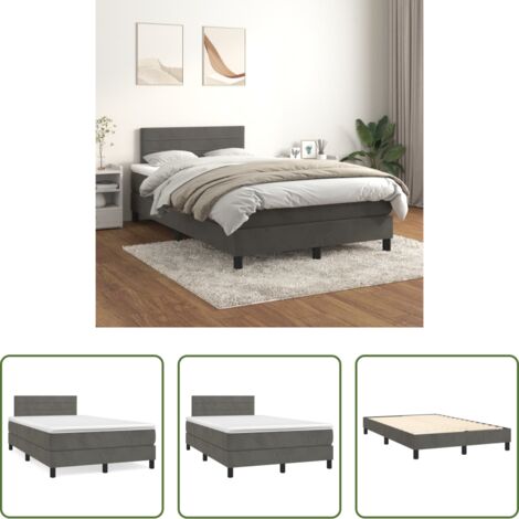 vidaXL Cama con cabecero ajustable -  Cama box spring con colchón terciopelo gris oscuro 120x200 cm