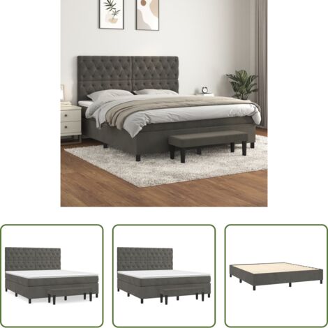 vidaXL Cama con cabecero ajustable -  Cama box spring con colchón terciopelo gris oscuro 160x200 cm