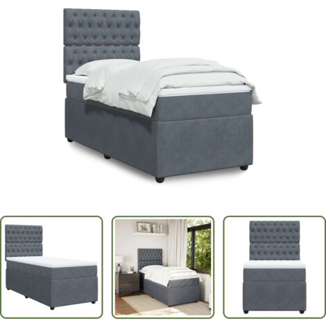 vidaXL Cama con cabecero ajustable -  Cama box spring con colchón terciopelo gris oscuro 80x200 cm