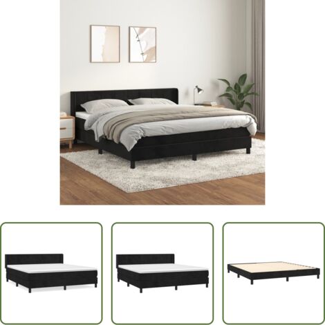 vidaXL Cama con cabecero ajustable -  Cama box spring con colchón terciopelo negro 160x200 cm