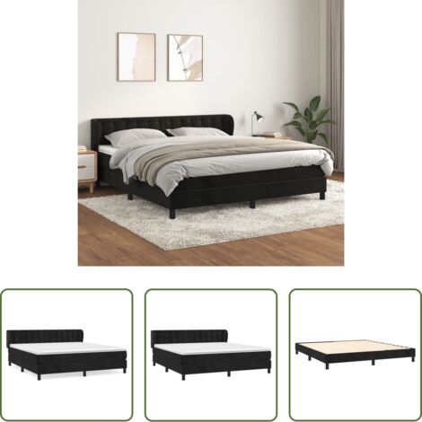 vidaXL Cama con cabecero ajustable -  Cama box spring con colchón terciopelo negro 160x200 cm
