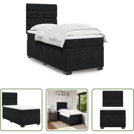 vidaXL Cama con cabecero ajustable -  Cama box spring con colchón terciopelo negro 80x200 cm