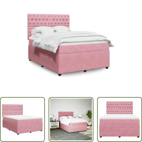 vidaXL Cama con cabecero ajustable -  Cama box spring con colchón terciopelo rosa 160x200 cm