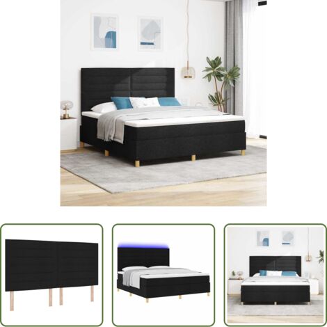 vidaXL Cama con cabecero ajustable -  Cama Box Spring LED con colchón Negro 180 x 200 cm tela