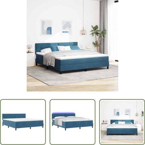 vidaXL Cama con cabecero ajustable -  Cama Box Spring LED con LED Azul Oscuro 180 x 200 cm Terciopelo