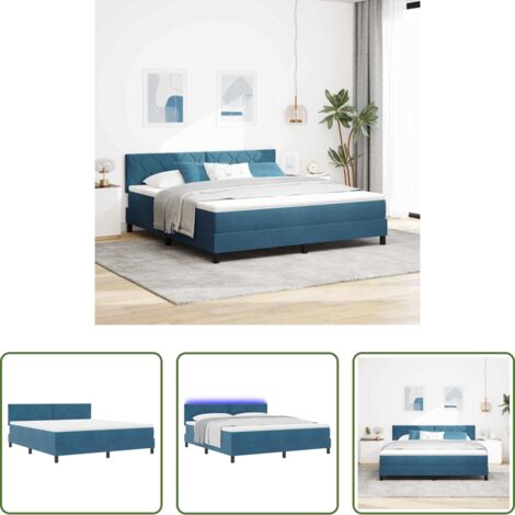 vidaXL Cama con cabecero ajustable -  Cama Box Spring LED con LED Azul Oscuro 180 x 200 cm Terciopelo