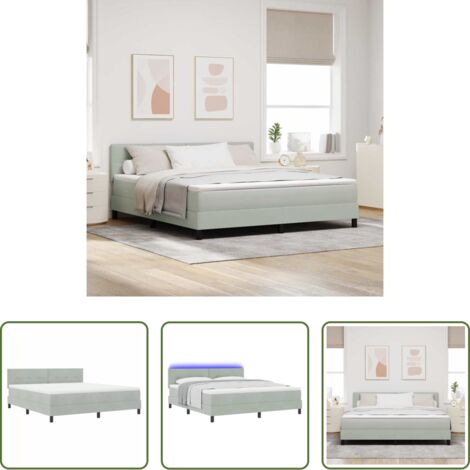 vidaXL Cama con cabecero ajustable -  Cama Box Spring LED con LED Gris Claro 180 x 200 cm Terciopelo