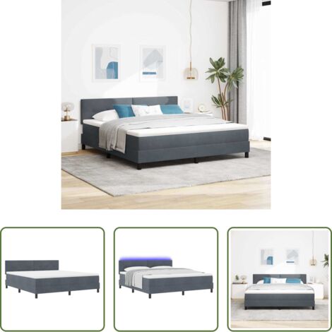 vidaXL Cama con cabecero ajustable -  Cama Box Spring LED con LED Gris oscuro 180 x 200 cm Terciopelo