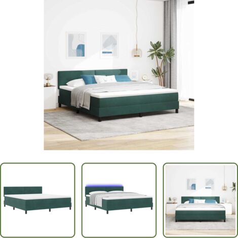 vidaXL Cama con cabecero ajustable -  Cama Box Spring LED Verde oscuro 180 x 200 cm Terciopelo