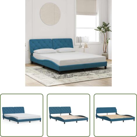 vidaXL Cama con cabecero azul -  Estructura de cama sin colchón terciopelo azul 160x200 cm