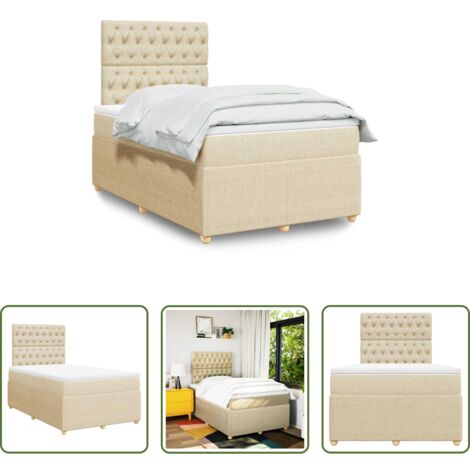 vidaXL Cama con cabecero -  Cama box spring con colchón tela color crema 120x200 cm
