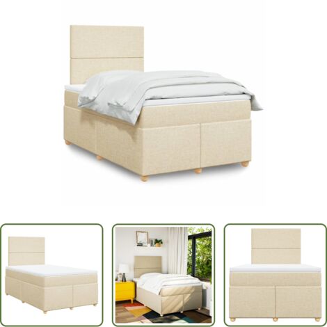 vidaXL Cama con cabecero -  Cama box spring con colchón tela color crema 120x200 cm