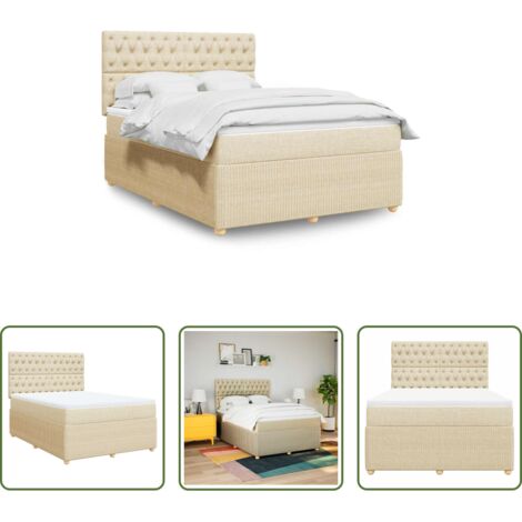 vidaXL Cama con cabecero -  Cama box spring con colchón tela color crema 140x190 cm