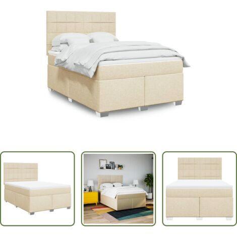 vidaXL Cama con cabecero -  Cama box spring con colchón tela color crema 140x190 cm