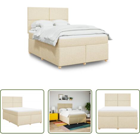 vidaXL Cama con cabecero -  Cama box spring con colchón tela color crema 140x200 cm