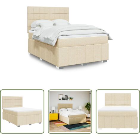 vidaXL Cama con cabecero -  Cama box spring con colchón tela color crema 140x200 cm