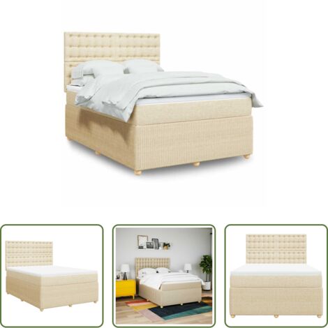 vidaXL Cama con cabecero -  Cama box spring con colchón tela color crema 160x200 cm