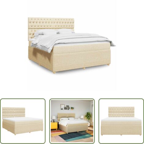 vidaXL Cama con cabecero -  Cama box spring con colchón tela color crema 180x200 cm
