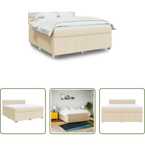 vidaXL Cama con cabecero -  Cama box spring con colchón tela color crema 180x200 cm