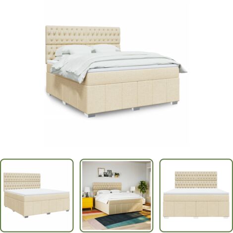 vidaXL Cama con cabecero -  Cama box spring con colchón tela color crema 180x200 cm
