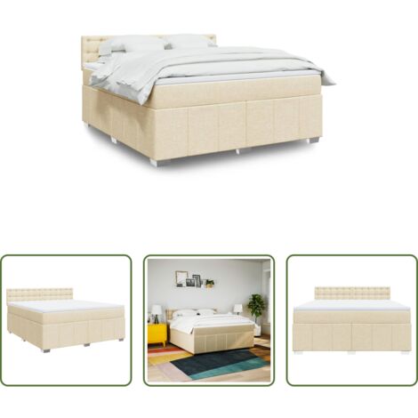 vidaXL Cama con cabecero -  Cama box spring con colchón tela color crema 180x200 cm