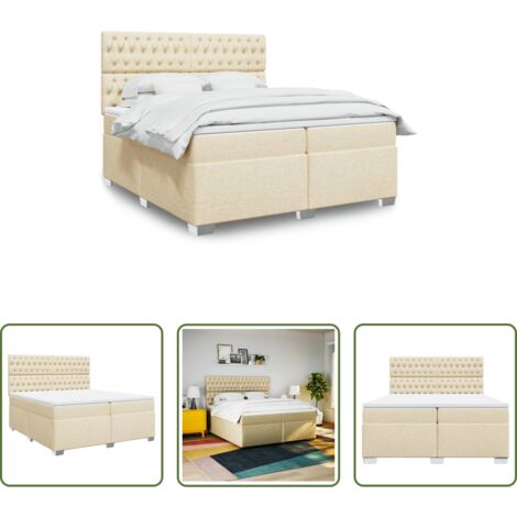 vidaXL Cama con cabecero -  Cama box spring con colchón tela color crema 200x200 cm