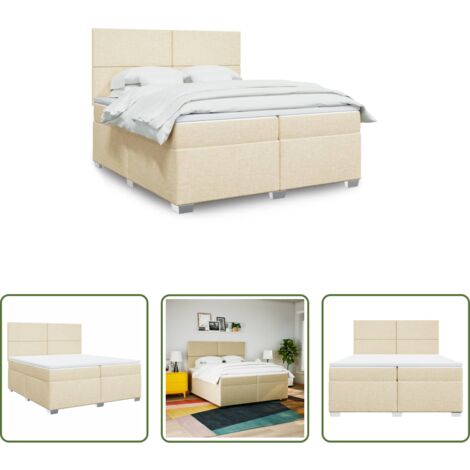 vidaXL Cama con cabecero -  Cama box spring con colchón tela color crema 200x200 cm