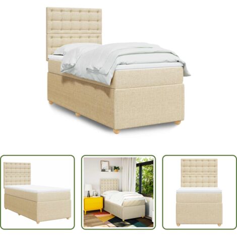 vidaXL Cama con cabecero -  Cama box spring con colchón tela color crema 90x190 cm