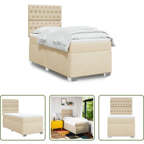 vidaXL Cama con cabecero -  Cama box spring con colchón tela color crema 90x190 cm