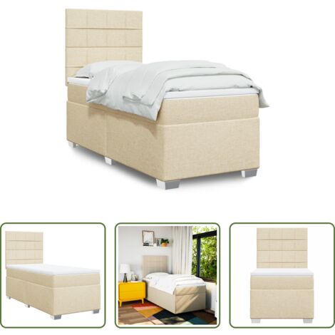 vidaXL Cama con cabecero -  Cama box spring con colchón tela color crema 90x200 cm