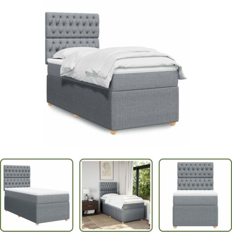 vidaXL Cama con cabecero -  Cama box spring con colchón tela gris claro 90x190 cm
