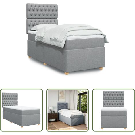 vidaXL Cama con cabecero -  Cama box spring con colchón tela gris claro 90x200 cm
