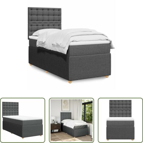 vidaXL Cama con cabecero -  Cama box spring con colchón tela gris oscuro 100x200 cm