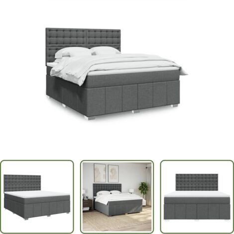 vidaXL Cama con cabecero -  Cama box spring con colchón tela gris oscuro 180x200 cm